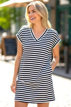Load image into Gallery viewer, Navy Stripe Dress w/Pockets