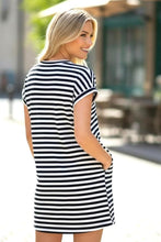 Load image into Gallery viewer, Navy Stripe Dress w/Pockets