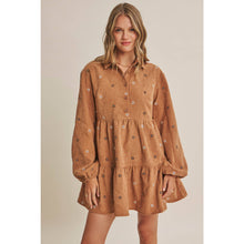 Load image into Gallery viewer, OLIVE MEADOW MARKET ARTISAN DAISY EMBROIDERED CORDUROY MINI DRESS