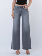 Load image into Gallery viewer, Vervet Mid Rise Clean Cut Raw Hem Grey Wide Leg Jeans