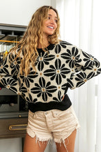 Load image into Gallery viewer, Black &amp; Ivory Flower Pattern Sweater