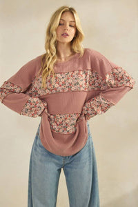 Mauve Floral Floral Contrast Top