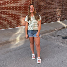 Load image into Gallery viewer, Cream &amp; Mint V Neck Stripe Top