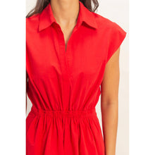 Load image into Gallery viewer, Red Shirred Collard Mini Dress