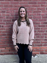 Load image into Gallery viewer, Khaki Contrast Scallop Trim Sweater