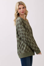 Load image into Gallery viewer, Olive Checkered Print Drop Shoulder Top