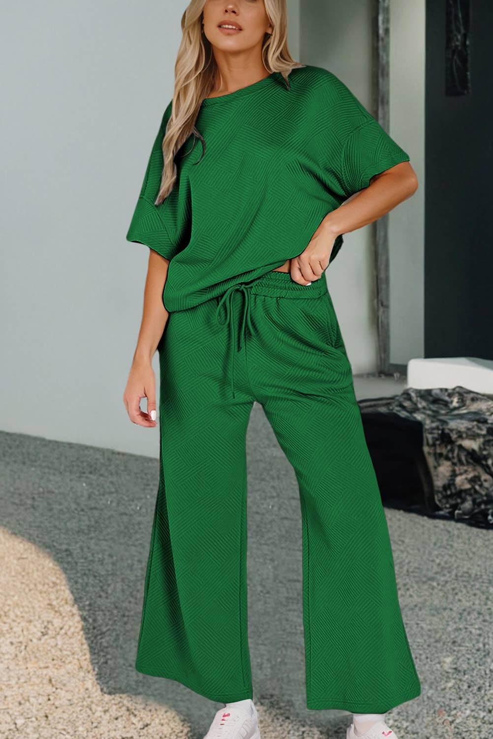 Kelly Green Textured Pant Set