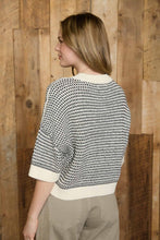 Load image into Gallery viewer, Oatmeal Contrast Stitch Short Sleeve Sweater