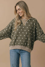 Load image into Gallery viewer, Brown Crew Neck Polka Dot Reverse Stitch Pullover