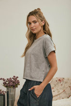 Load image into Gallery viewer, WASHED SHORT SLEEVE BOXY KNIT TOP: OLIVE