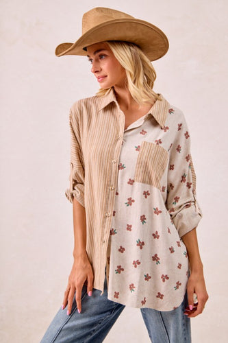 Floral Print And Stripes Mix And Match Top