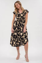 Load image into Gallery viewer, Black Floral Tiered V Neck Dress