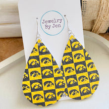 Load image into Gallery viewer, Iowa Hawkeyes Checkerboard Large Teardrop Leather Earrings