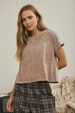 Load image into Gallery viewer, WASHED SHORT SLEEVE BOXY KNIT TOP: OLIVE