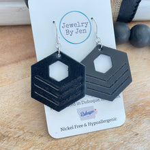 Load image into Gallery viewer, Embossed Hexagon Earrings: Black