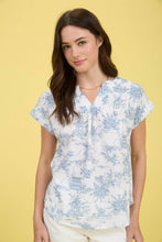Load image into Gallery viewer, Blue Toile Print Yoke Detail Top