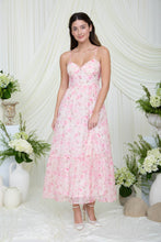 Load image into Gallery viewer, Pink Floral Corset Midi Dress