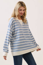 Load image into Gallery viewer, Blue Striped Drop Shoulder Pullover Top