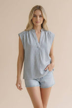 Load image into Gallery viewer, Blue Notch Neck Drop Shoulder Tank