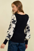 Load image into Gallery viewer, Black Floral Jacquard Contrast Sleeve