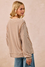 Load image into Gallery viewer, Camel Textured Stripe Knit Top Open Seam Detail