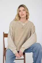 Load image into Gallery viewer, ACID WASH LONG SLEEVE SIDE SLIT KNIT TOP: Black