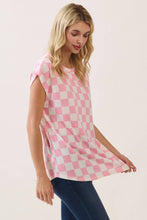 Load image into Gallery viewer, Pink Checkered Print Casual Knit Tee