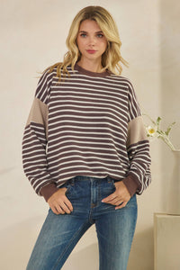 Brown/Taupe Stripe Color Block Top