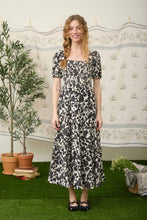 Load image into Gallery viewer, Black Floral Puff Sleeve Smocked Dress