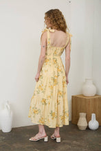 Load image into Gallery viewer, Butter Yellow Floral Tie Strap Midi Dress