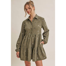 Load image into Gallery viewer, OLIVE MEADOW MARKET ARTISAN DAISY EMBROIDERED CORDUROY MINI DRESS