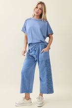 Load image into Gallery viewer, Denim Blue Mineral Washed Boho Trim Top