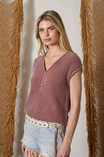 Load image into Gallery viewer, Terracotta Raw Edge Short Sleeve Henley