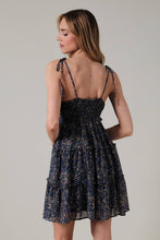Load image into Gallery viewer, Navy Floral Tie Strap Tiered Dress