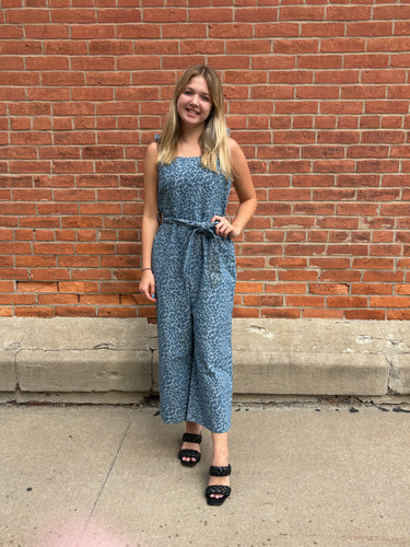 Denim Leopard Print Overall