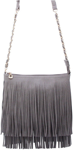 Samantha Fringe Crossbody Bag: Charcoal Gray