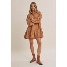 Load image into Gallery viewer, OLIVE MEADOW MARKET ARTISAN DAISY EMBROIDERED CORDUROY MINI DRESS