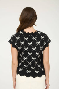 Black Bow Pattern Side Tie Pullover