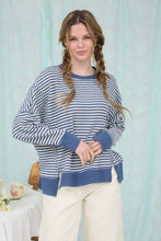 Load image into Gallery viewer, Blue Stripe Exposed Seam Top
