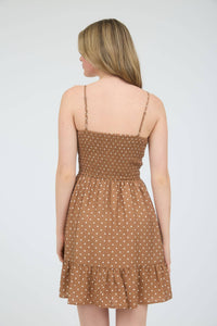 Brown Polka Dot Smocked Dress