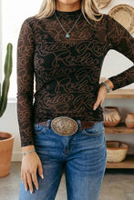 Load image into Gallery viewer, Western Rodeo Printed Mock Neck Long Sleeve Mesh Top
