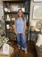 Load image into Gallery viewer, Light Blue Gingham Button Down Summer Top