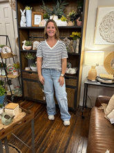 Load image into Gallery viewer, Navy &amp; Ivory Stripe Sweater