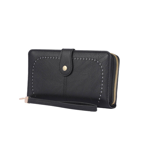 Rachel Vegan Leather Laser Cut Out Detail Wallet/Wrist: Black