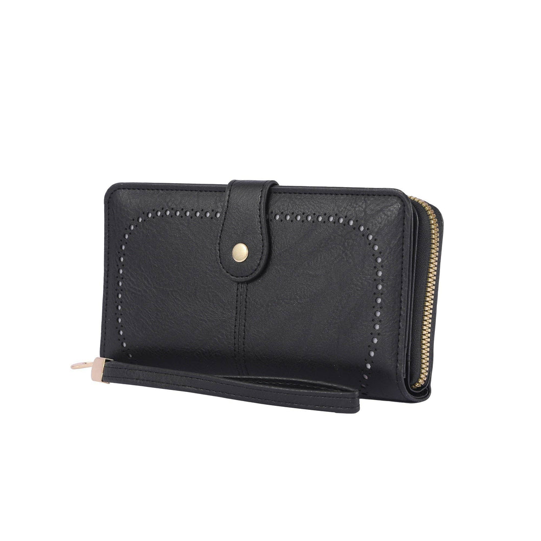 Rachel Vegan Leather Laser Cut Out Detail Wallet/Wrist: Black