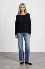 Load image into Gallery viewer, CONTRAST TRIM OFF SHOULDER LONG SLEEVE SWEATER: BLACK
