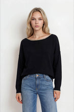 Load image into Gallery viewer, CONTRAST TRIM OFF SHOULDER LONG SLEEVE SWEATER: BLACK