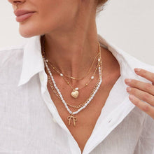 Load image into Gallery viewer, BEAUTIFUL BOW PEARL HEART PENDANT LAYERED NECKLACE