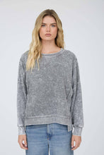 Load image into Gallery viewer, ACID WASH LONG SLEEVE SIDE SLIT KNIT TOP: Black