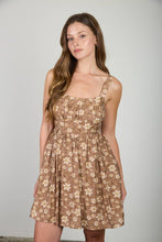 Load image into Gallery viewer, Mocha Floral Gathered Back Tie Mini Dress